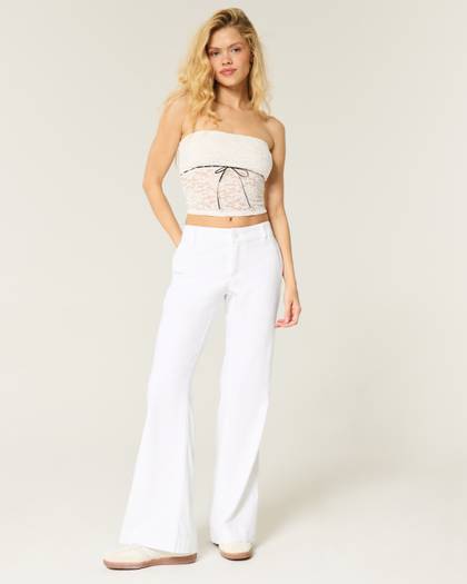 Low-Rise Linen-Blend Baggy Flare Pants