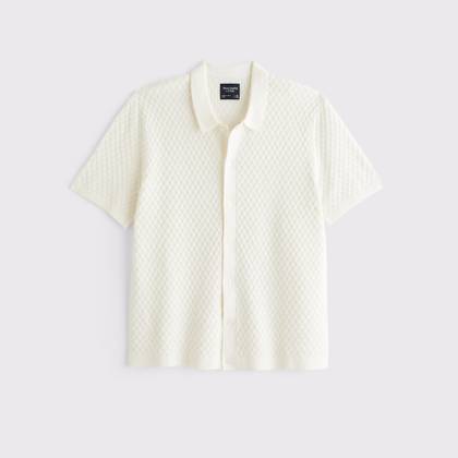 Diamond Stitch Button-Through Sweater Polo