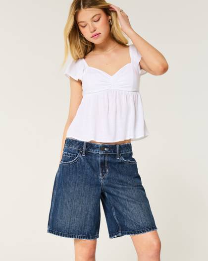 Low-Rise Dark Rinse Wash Baggy Jort