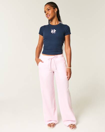 Seersucker Baggy Pull-On Pants