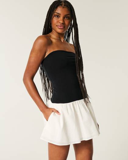 Strapless Drop-Waist Knit-Woven Mini Dress