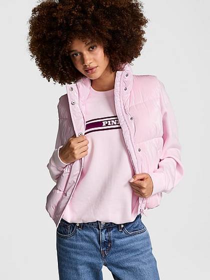High Shine Marshmallow Puffer Vest by PINK