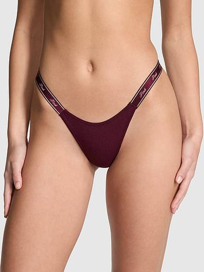 Logo Cotton High-Leg Micro Thong Panty