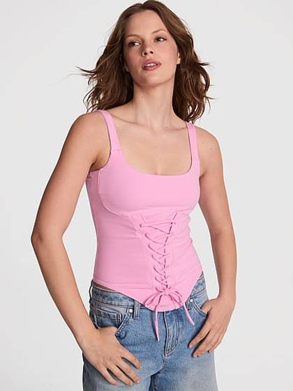 All-Day Soft Rib Lace-Up Corset Top