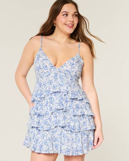 V-Neck Ruffled Tier Babydoll Mini Dress