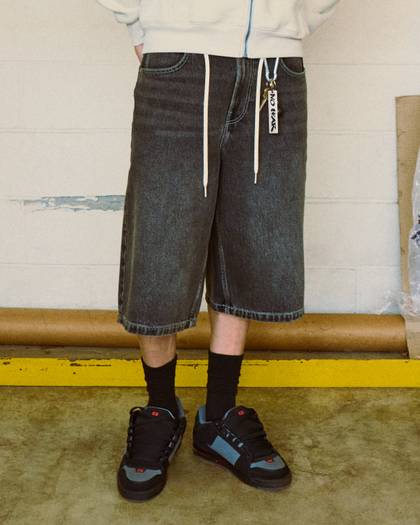Washed Black Denim Half Pants