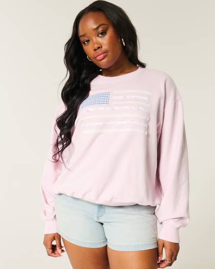 Easy American Flag Graphic Crew Sweatshirt