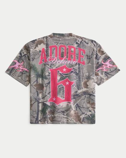 Boxy Crop Adore Delano Graphic Camo Jersey
