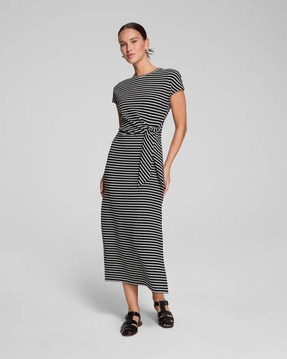 SPANX AirEssentials® Tie-Waist Maxi Dress, Stripe - Very Black Stripe