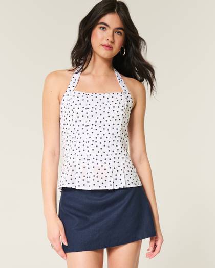 Pleated Open-Back Halter Top