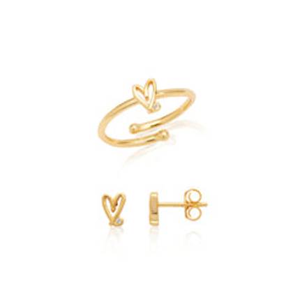 Stories Doodle Heart Earrings & Ring Set (Gold)