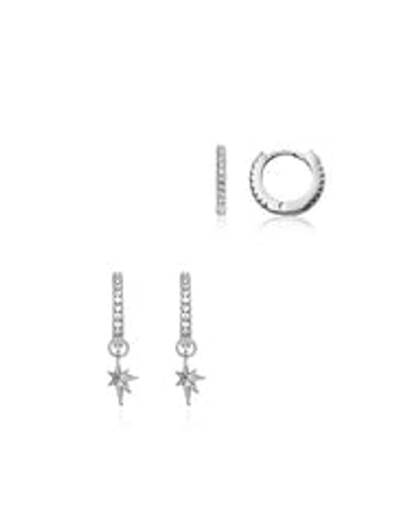 925 Sterling Silver Starburst Ear Set (Silver)