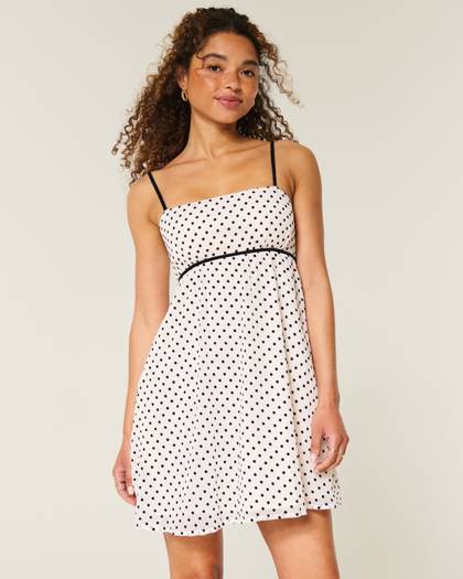 Chiffon Polka Dot Babydoll Mini Dress