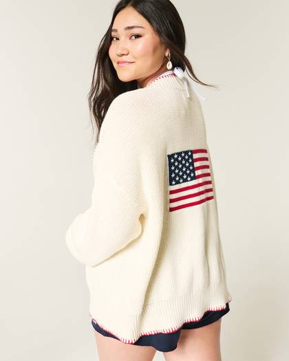 Easy American Flag Graphic No-Close Cardigan