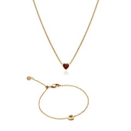 Mini Heart Birthstone & Initial Set (Gold)