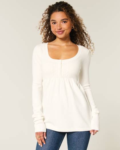 Easy Cable-Knit Babydoll Sweater