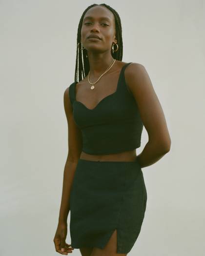 Linen-Blend Slit Mini Skort