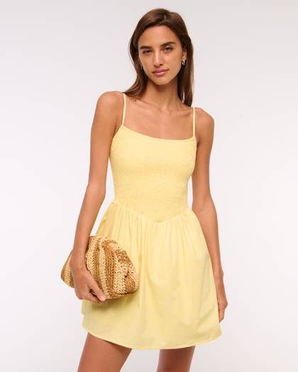 A&F Sydney Smocked Dipped-Waist Midi Dress