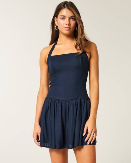 Drop Waist Halter Mini Dress