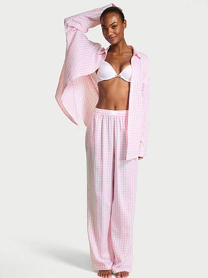 Modal-Cotton Gingham Long Pajama Set