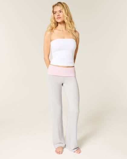 Foldover Waist Knit Flare Pants