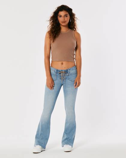 Low-Rise Y2K Light Wash Lace-Up Flare Jeans