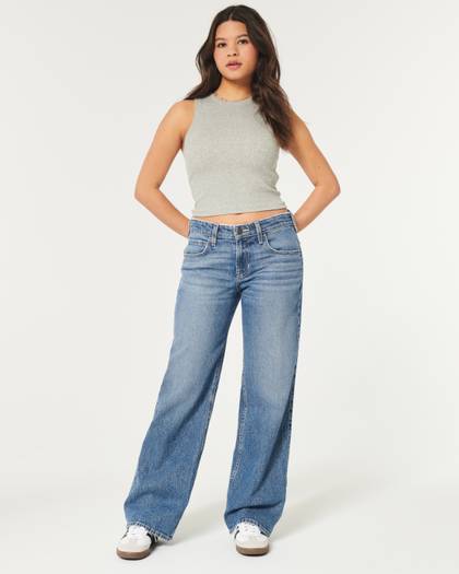 Low-Rise Medium Wash Baggy Jeans