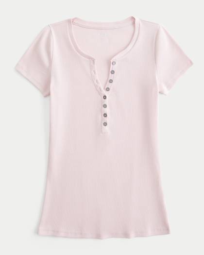 Ribbed Short-Sleeve Henley