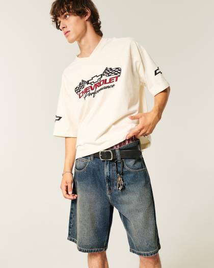 Snake Graphic Baggy Denim Shorts