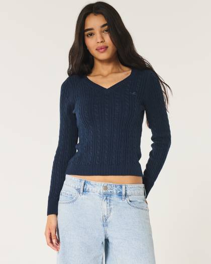 Cable-Knit V-Neck Icon Sweater