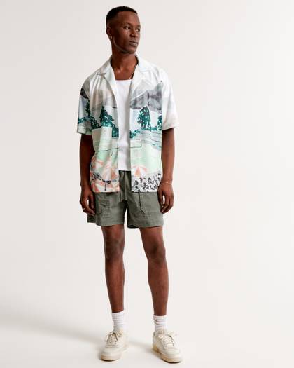 Camp Collar Mesh Button-Up Shirt