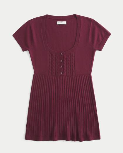 Short-Sleeve Henley Babydoll Top
