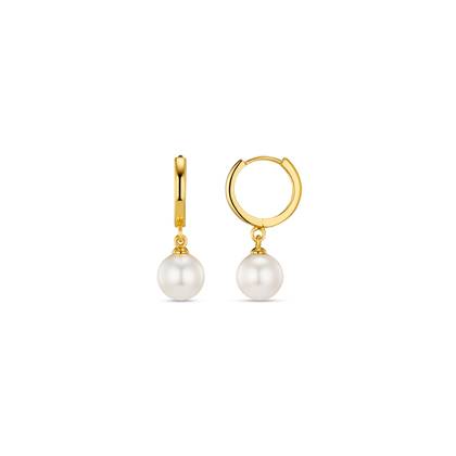 Pearl Drop Huggie Hoop Earrings - Gold