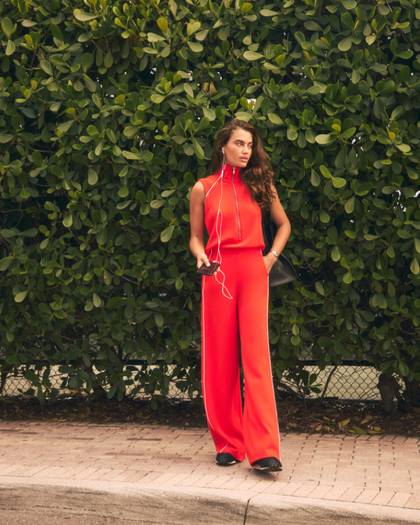 SPANX AirEssentials® Pique Sleeveless Mockneck Jumpsuit | Poppy - Poppy