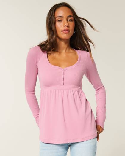 Tie-Back Henley Babydoll Top