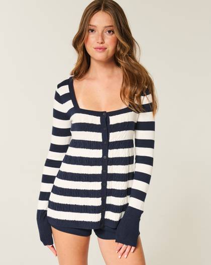 Long-Sleeve Square-Neck Babydoll Sweater
