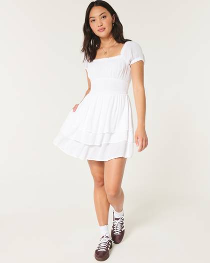 Hollister Saidie On/Off the Shoulder Triple-Tier Skort Dress