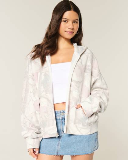 Oversized Camo Zip-Up Hoodie