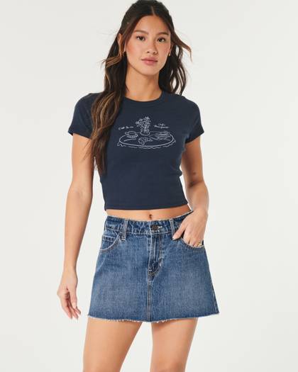 Mid-Rise Medium Wash Denim Mini Skirt