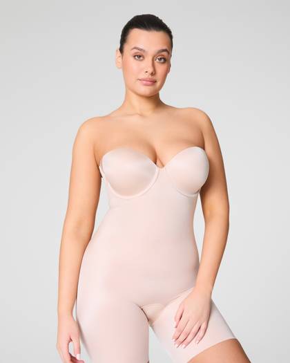 SPANXshape™ Suit Your Fancy Strapless Cupped Mid-Thigh Bodysuit | Champagne Beige - Champagne Beige