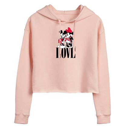 Women's Disney Mickey and Minnie Mouse Love Cropped Graphic Hoodie - Blush - Small