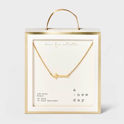 14K Gold Plated Stationed Cross Pendant Necklace - A New Day™ Gold: Nickel-Free Religious Jewelry