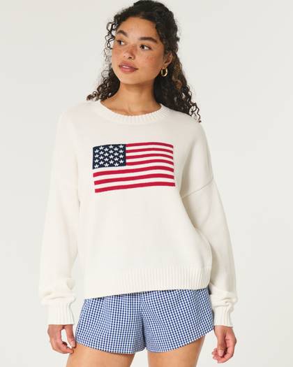American Flag Graphic Crew Sweater