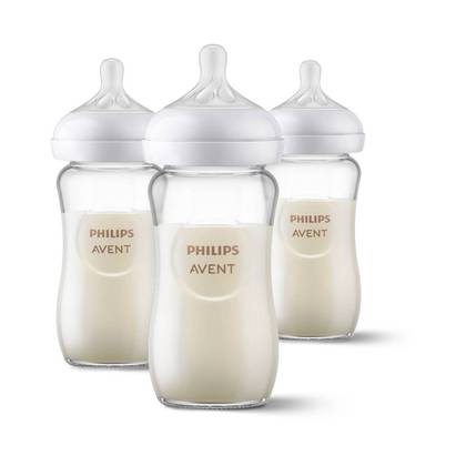 Philips Avent Natural Glass Baby Bottles with Response Nipples - 8oz/3pk: BPA-Free, Breast Pump Compatible, Silicone Nipple
