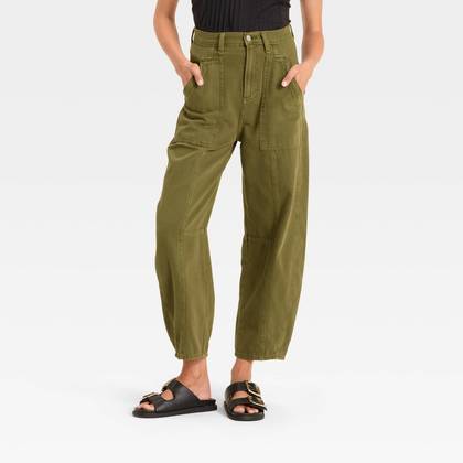 Women's High-Rise Utility Barrel Jeans - Universal Thread™ Olive Green 14