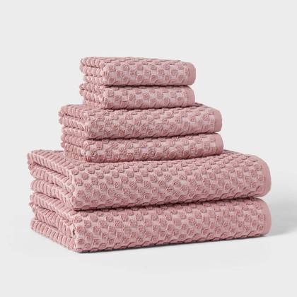 6pc Performance Plus Textured Dot Bath Towel Set Mauve - Threshold™