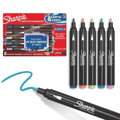 Sharpie Creative Markers Earth Tones Water-Based Acrylic Markers Bullet Tip Assorted Colors - 5ct