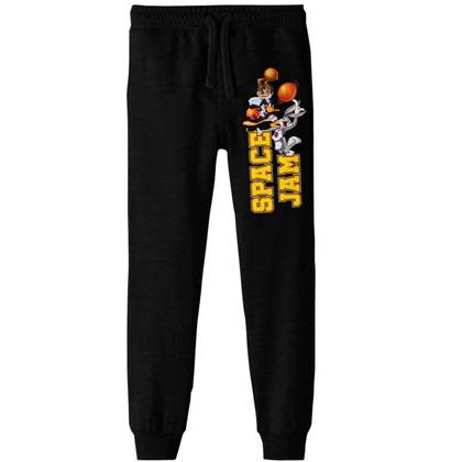 Space Jam 1996 Collegiate Text With Characters Youth Boys Black Joggers-Medium