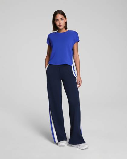 SPANX AirEssentials® Colorblock Wide Leg Track Pant | Timeless Navy/Powder/Cerulean - Powder