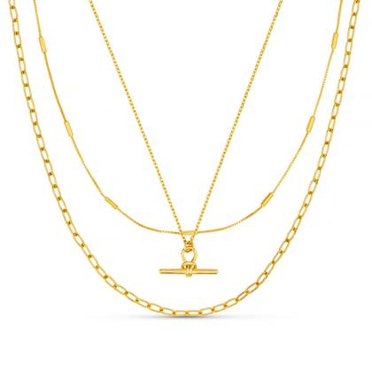 Dainty T-Bar 3-Row Necklace